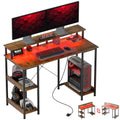Computer Desk with Power Outlets and LED Lights, 120 x 50cm Reversible Home Office Desk with Monitor Stand and 2-Tier Storage Shelves, Gaming Desk with Cable Management, Rustic Brown Rustic Brown