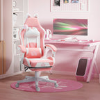 Gaming Chair with Footrest, Reclining Computer Chair, Pink