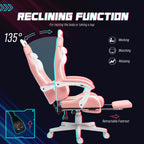 Gaming Chair with Footrest, Reclining Computer Chair, Pink