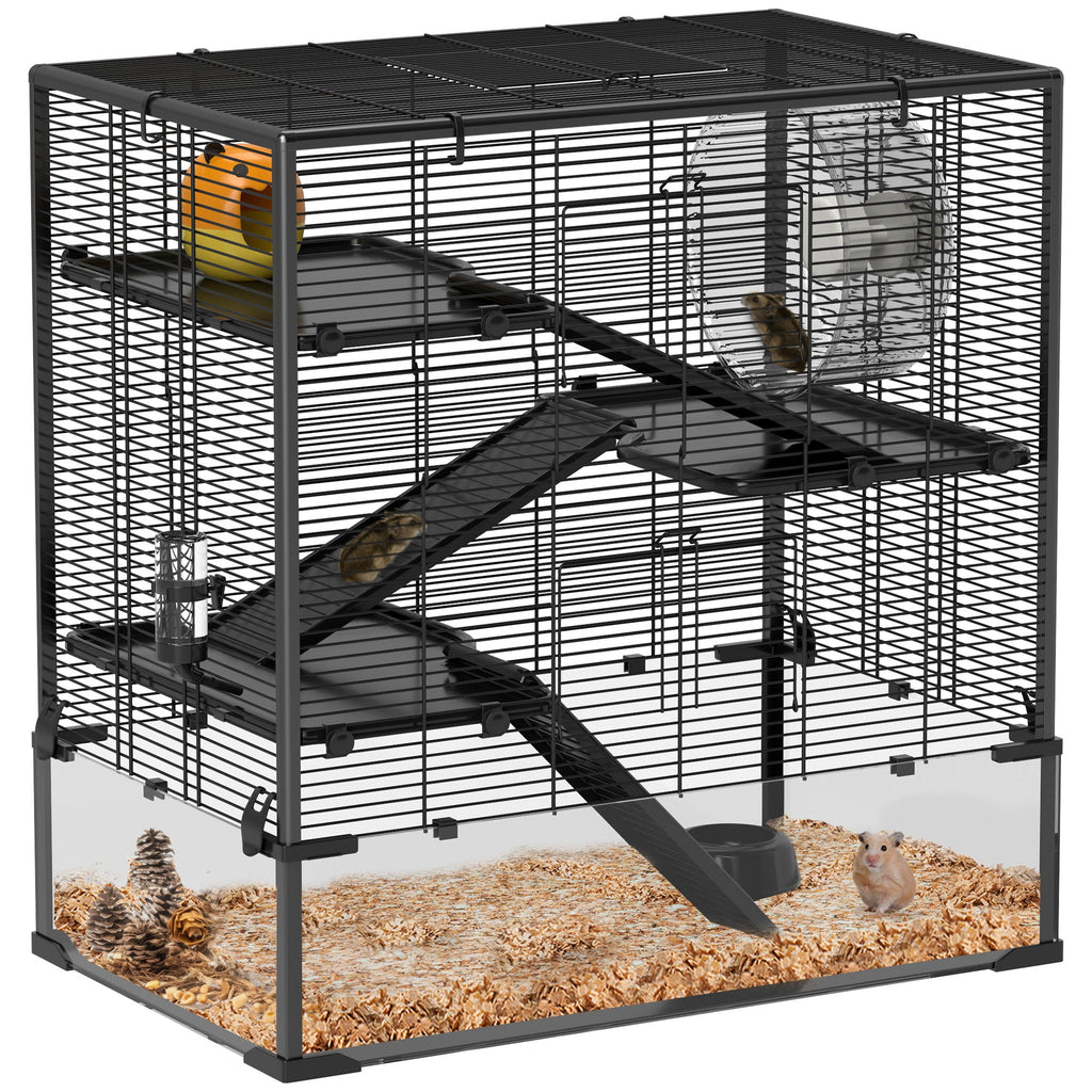4 Tiers Hamster Cage with Deep Tempered Glass Bottom, 60 x 40 x 80cm 78.5 L x 48.5 W x 80Hcm