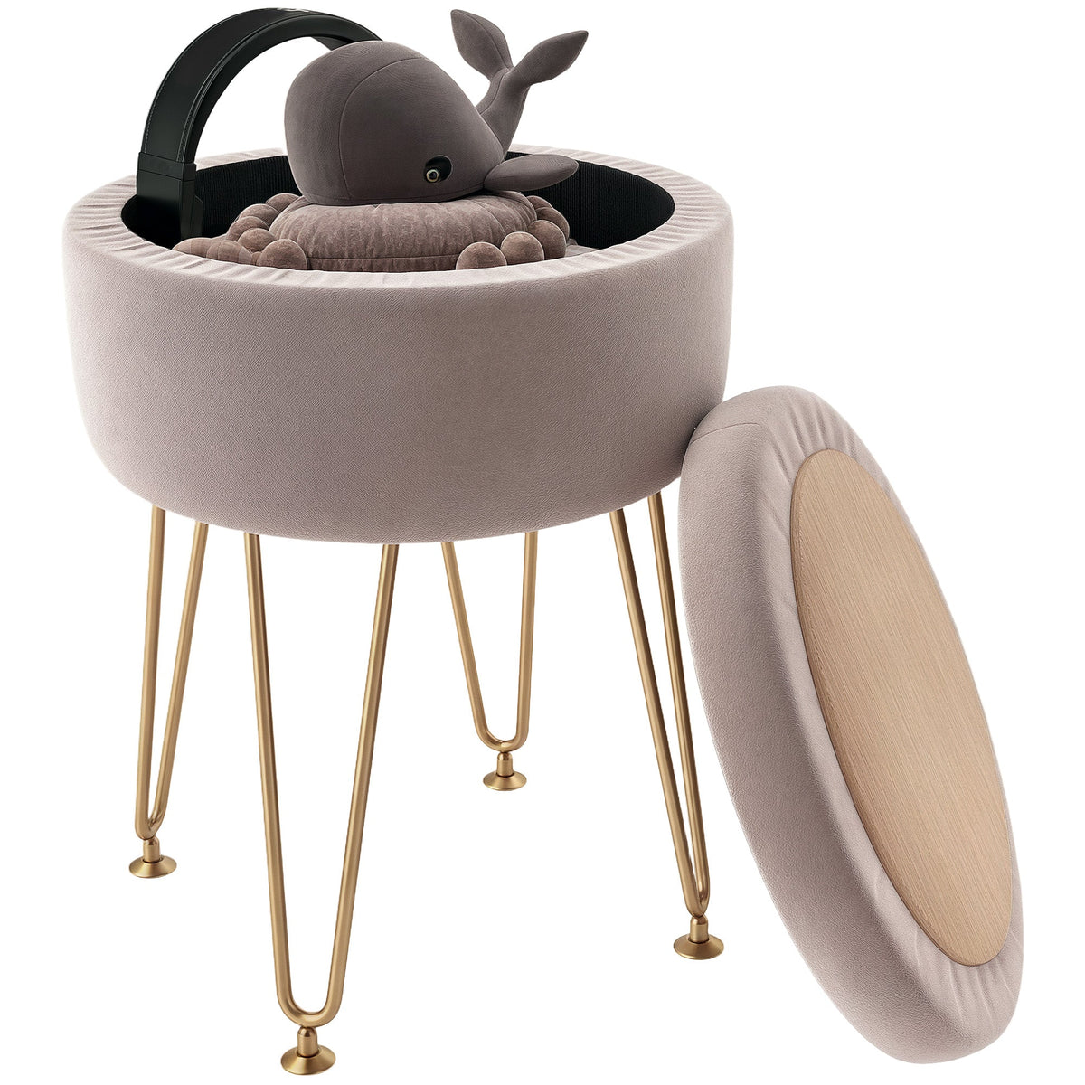 5L Velvet Footstool with Removable Lid for Bedroom Hot pink