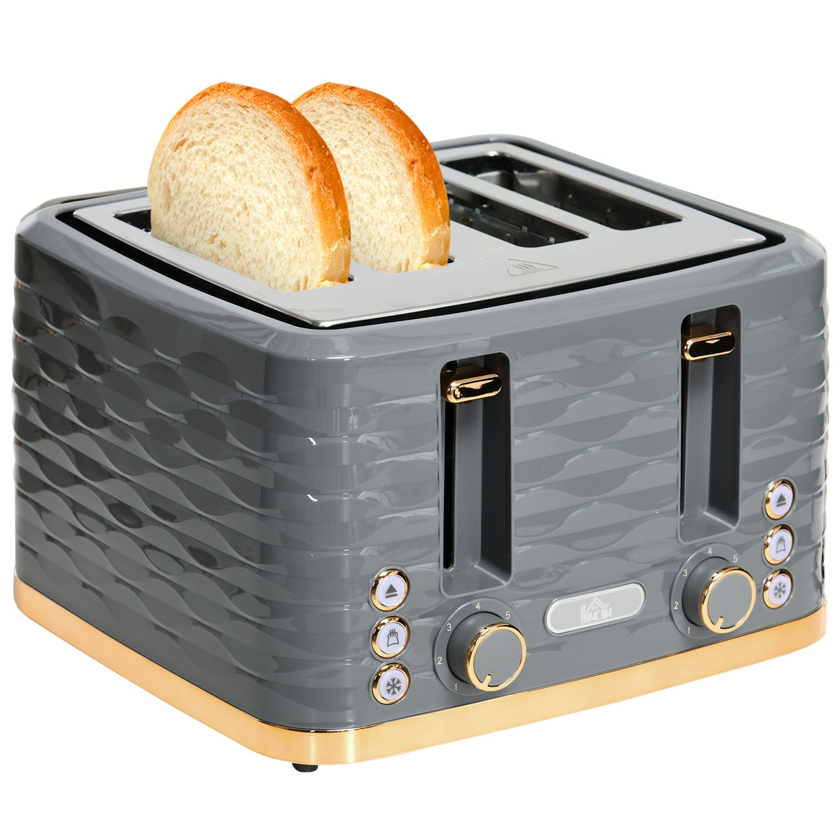 Toaster with 4 Slot, 7 Browning Levels, 1600W, Black Ripple Grey