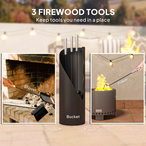 4 Piece Fireplace Tools Set, Metal Fireplace Accessories with Broom, Shovel, Poker, Bucket, Silver
