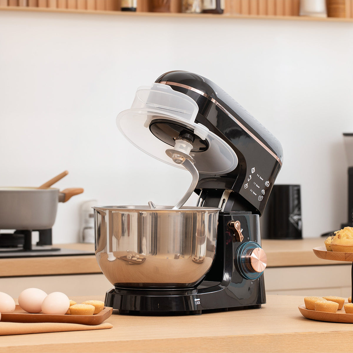 Electric Stand Mixer, 5L Food Mixer with Dough Hook, Whisk, Black