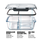 3-Compartment Glass Containers with Airtight Lids 980ml 3 Pack