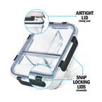 3-Compartment Glass Containers with Airtight Lids 980ml 3 Pack