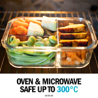3-Compartment Glass Containers with Airtight Lids 980ml 3 Pack