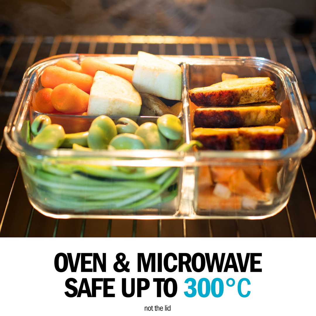 3-Compartment Glass Containers with Airtight Lids 980ml 3 Pack