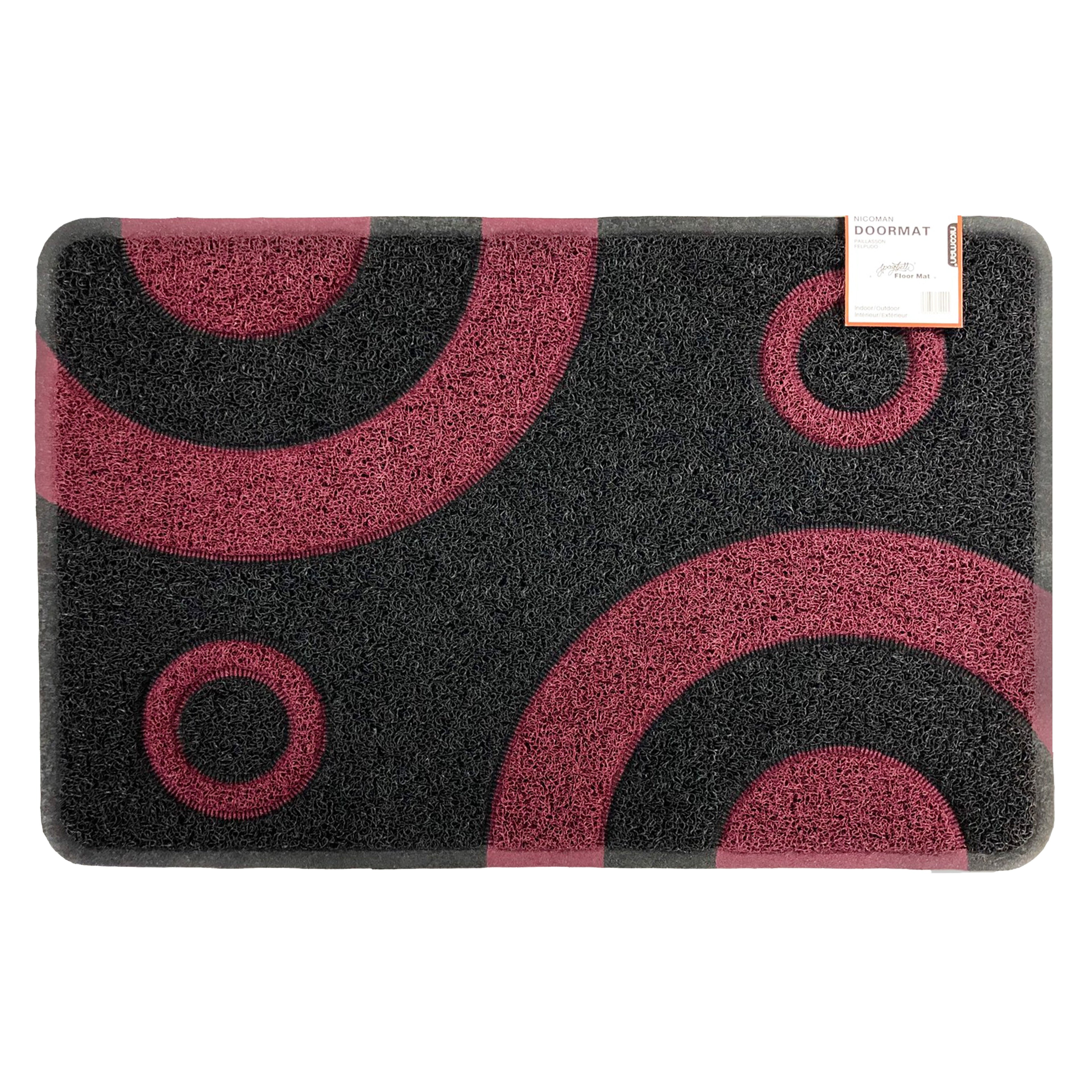 Geo Circle Spaghetti Doormat 90x60cm - Purple & Black Black with Purple Circles