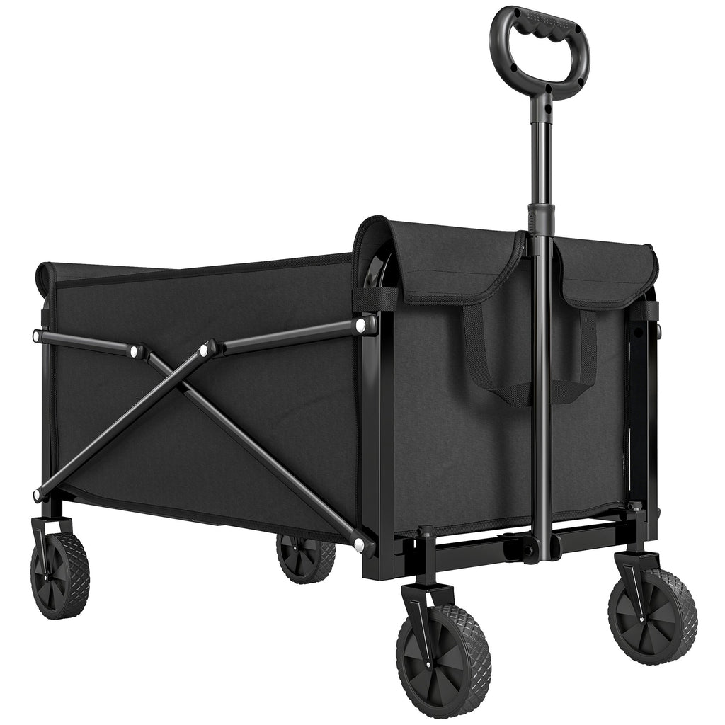 80L Festival Trolley on Wheels, Compact Garden Folding Trolley Cart with Adjustable Handle, Black