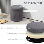 40cm Round Storage Ottoman, Corduroy Footstool with Removable Lid and Legs, Grey