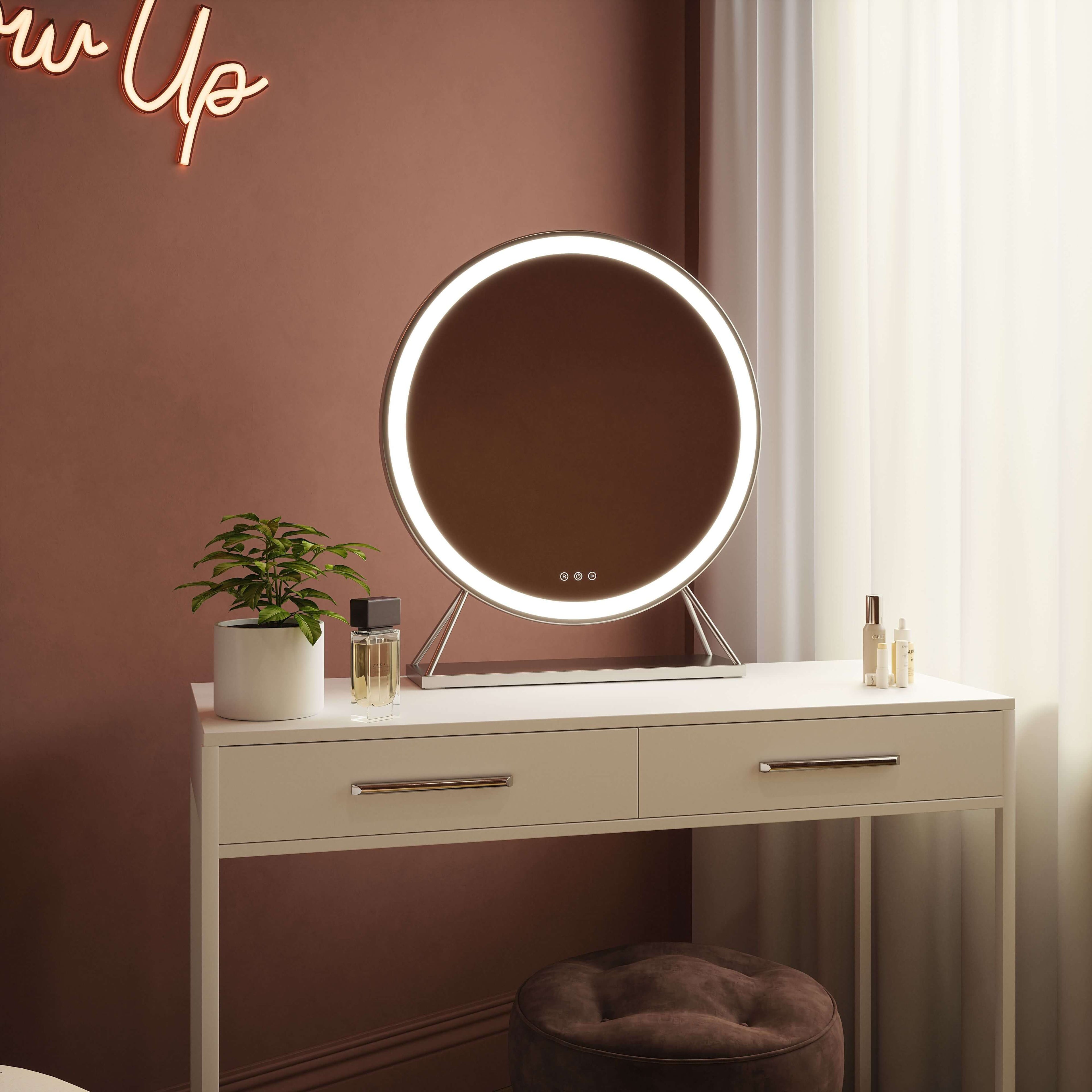 Round Silver Vanity Face LED Mirror 60cm Diameter