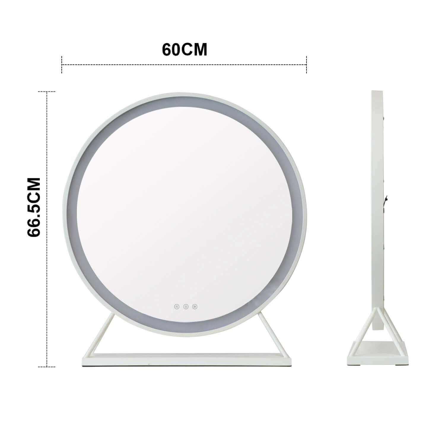 Round Vanity Face LED Mirror White 60x67cm