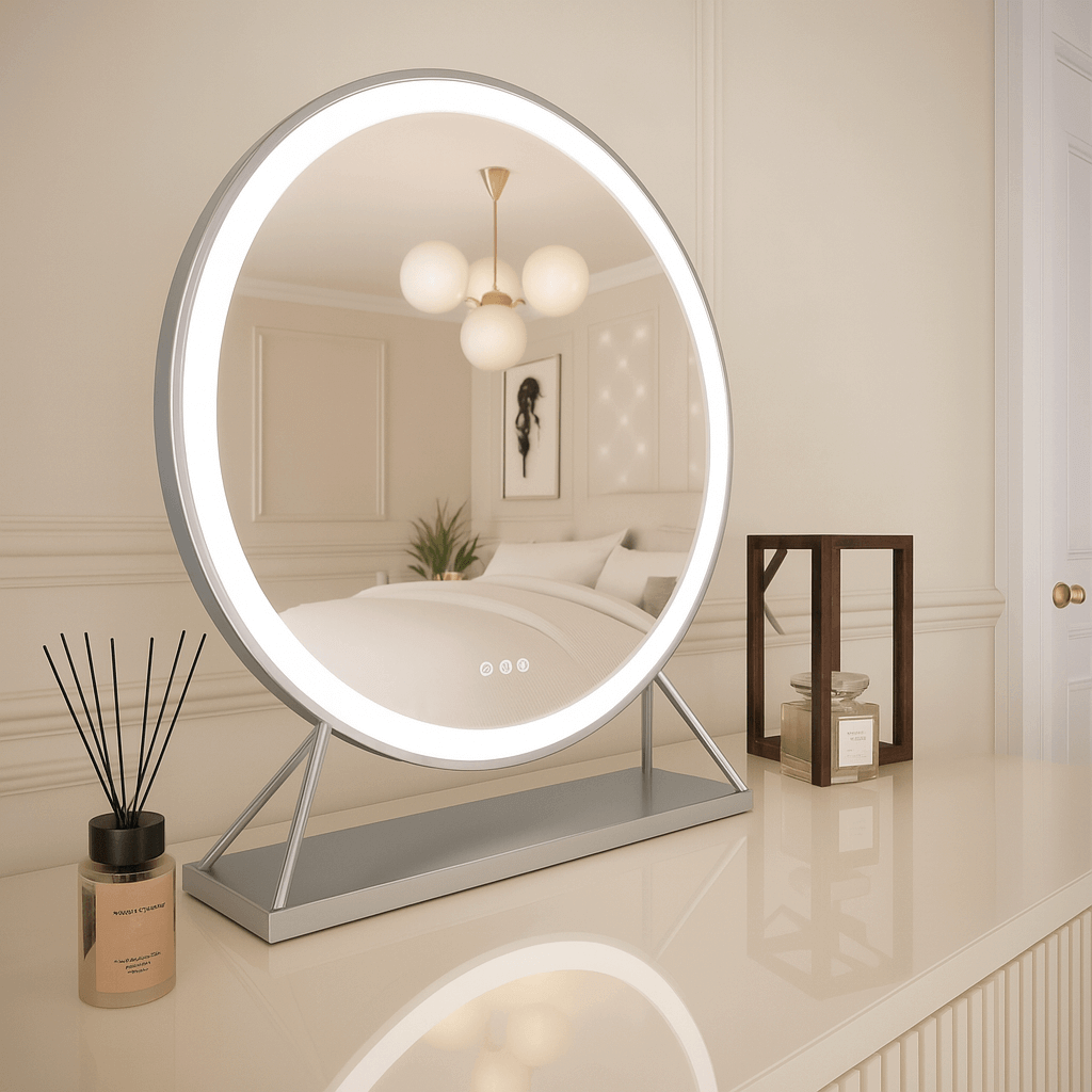 Round Silver Vanity Face LED Mirror 60cm Diameter