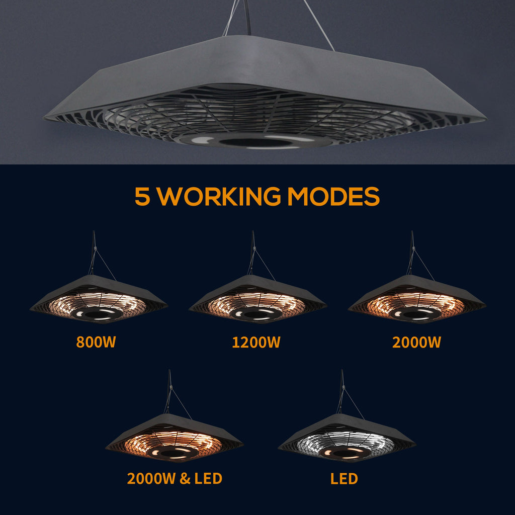 2000W Patio Electric Hanging Ceiling Heater Halogen Remote Aluminium