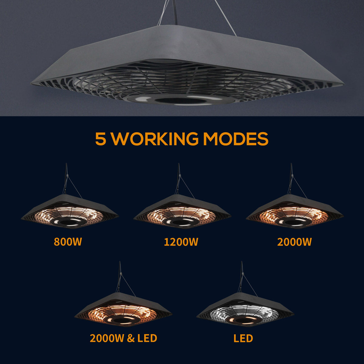 2000W Patio Electric Hanging Ceiling Heater Halogen Remote Aluminium