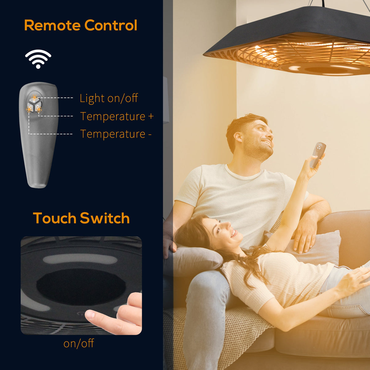2000W Patio Electric Hanging Ceiling Heater Halogen Remote Aluminium