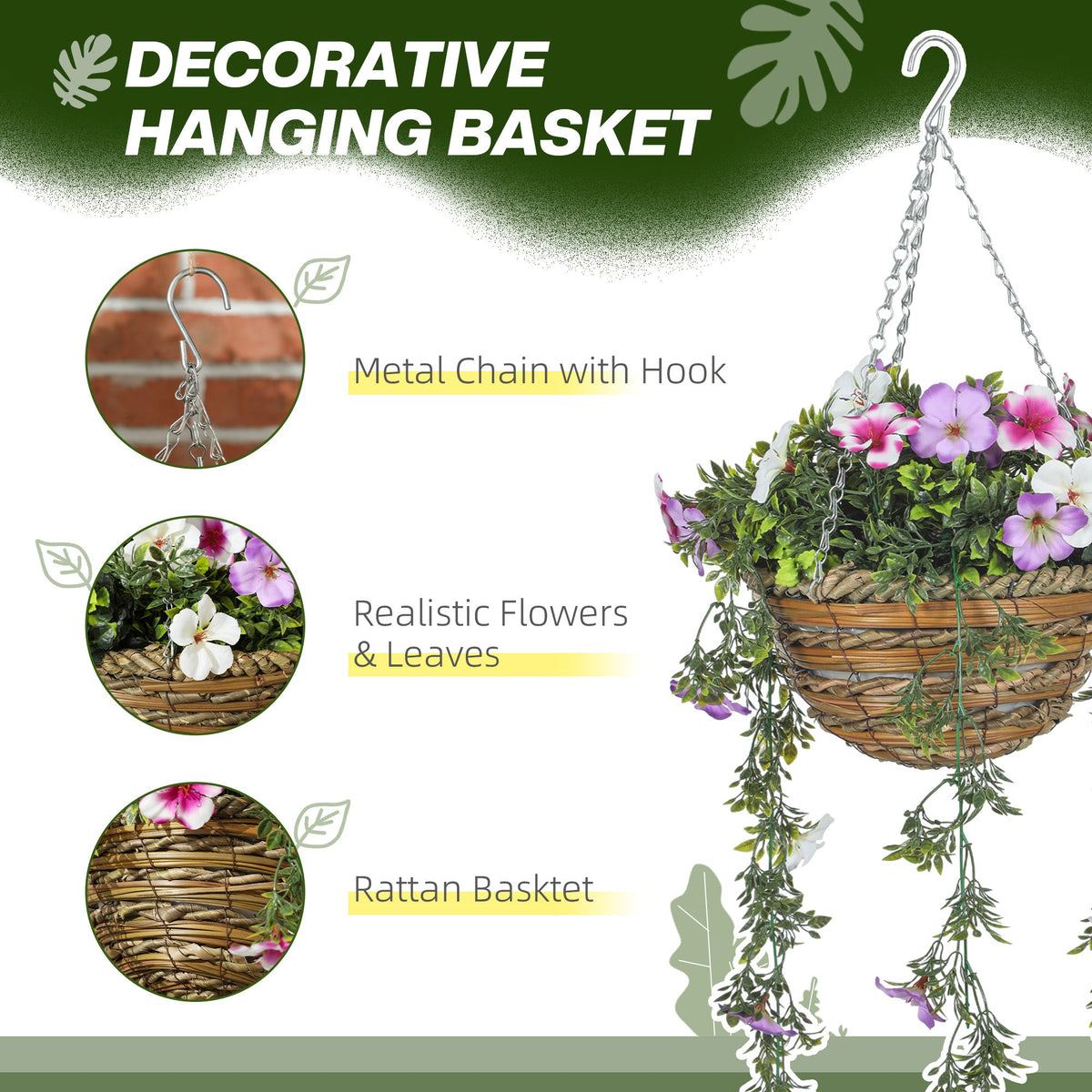 Set of 2 Artificial Plants, Azalea Flowers in Basket