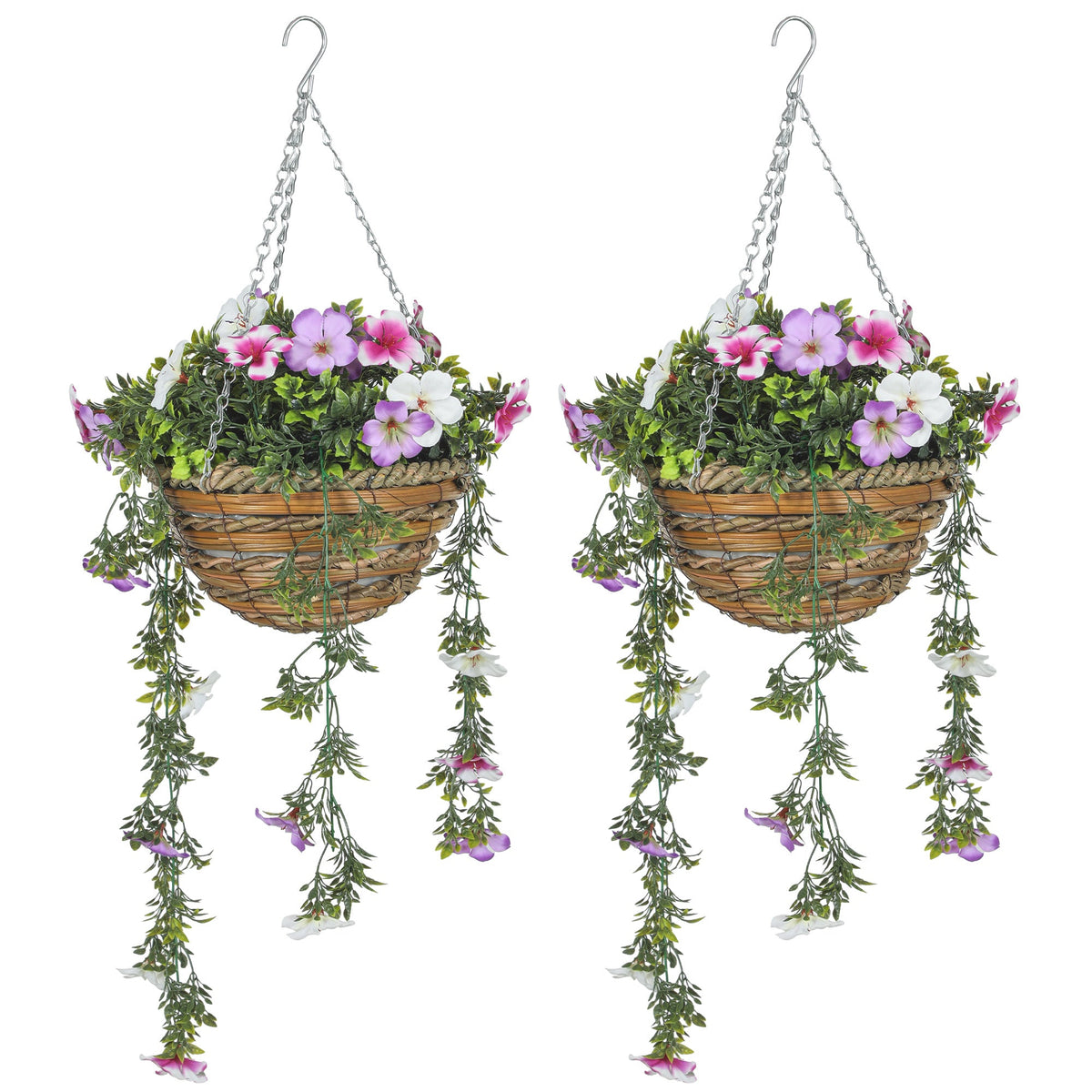 Set of 2 Artificial Plants, Azalea Flowers in Basket