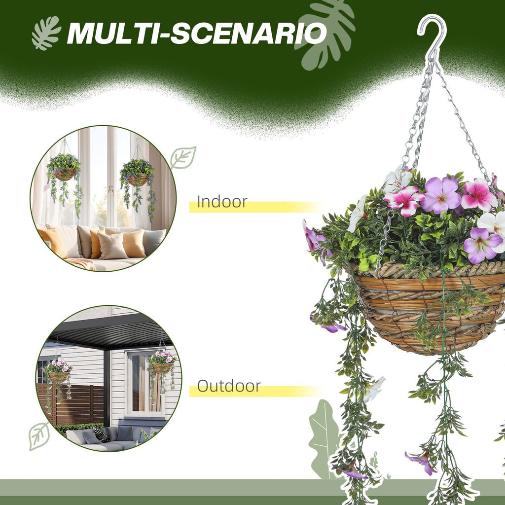 Set of 2 Artificial Plants, Azalea Flowers in Basket