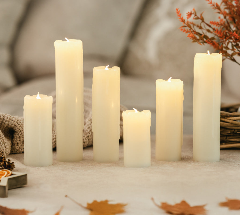 6pc Flameless LED Pillar Candles Ivory Flickering Candle Set