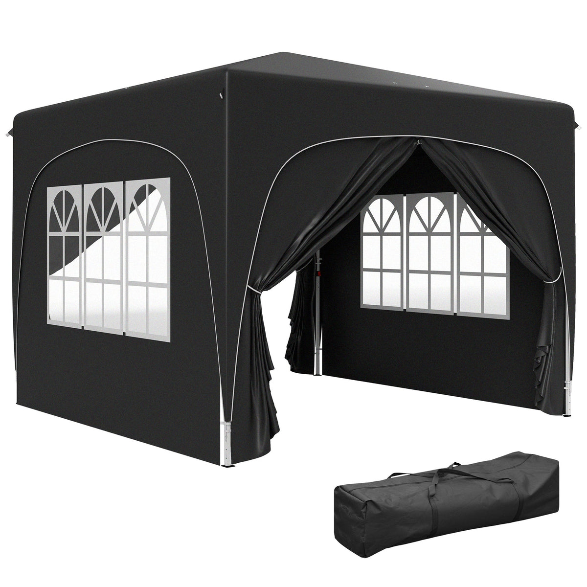 3 x 3(m) + Pop Up Gazebo with Sides and Carry Bag Black