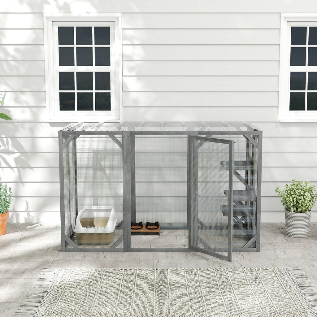 71" Wooden Cat House with 3 Platforms, Large Door for Multiple Cats