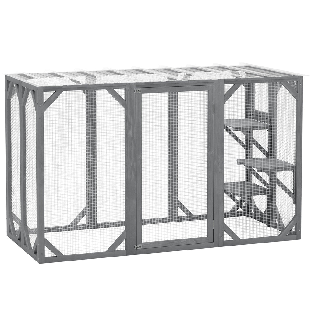 71" Wooden Cat House with 3 Platforms, Large Door for Multiple Cats
