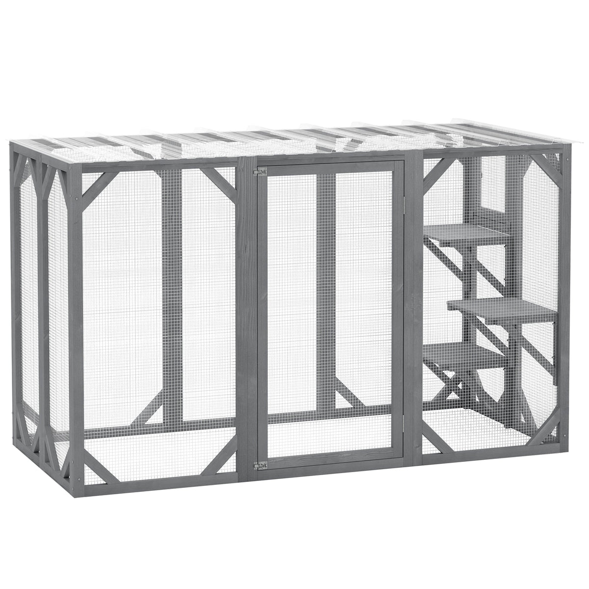 71" Wooden Cat House with 3 Platforms, Large Door for Multiple Cats