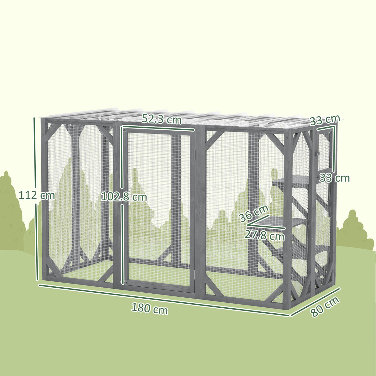 71" Wooden Cat House with 3 Platforms, Large Door for Multiple Cats