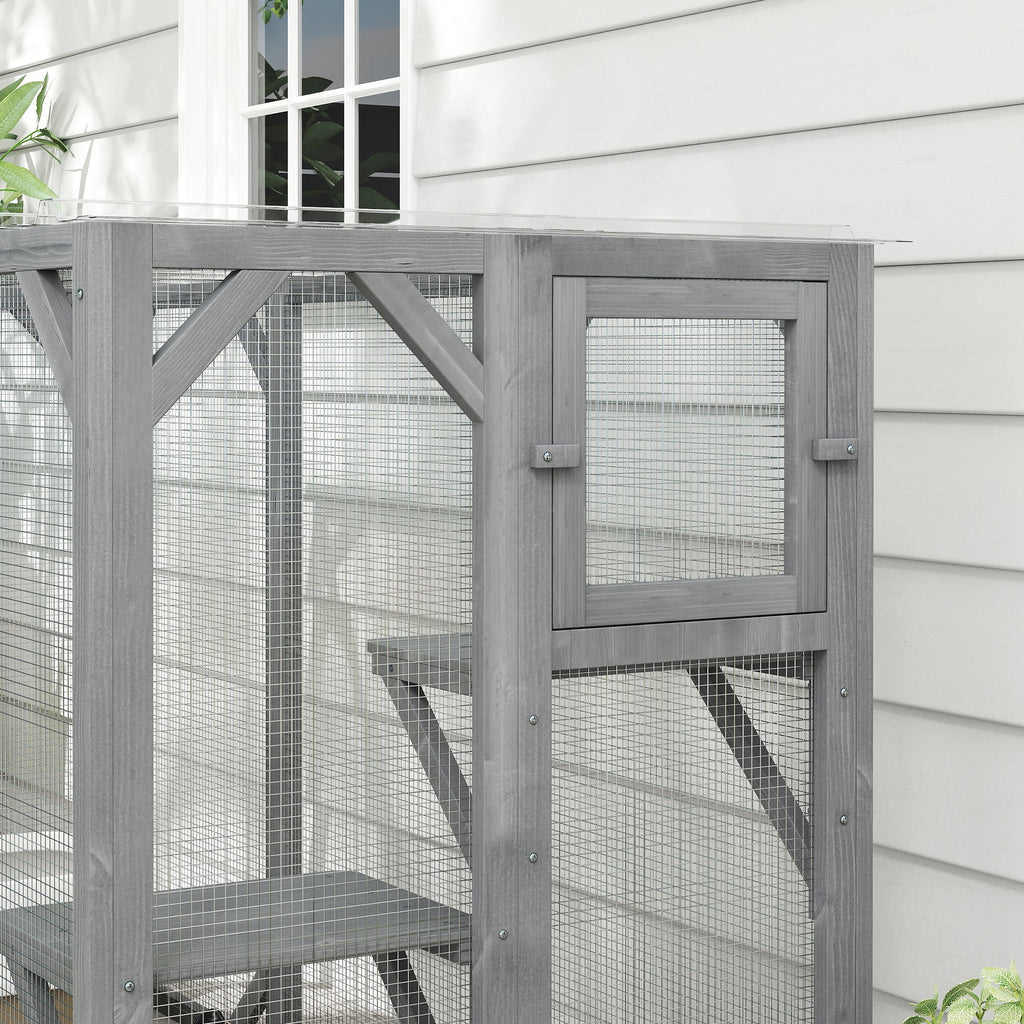 71" Wooden Cat House with 3 Platforms, Large Door for Multiple Cats
