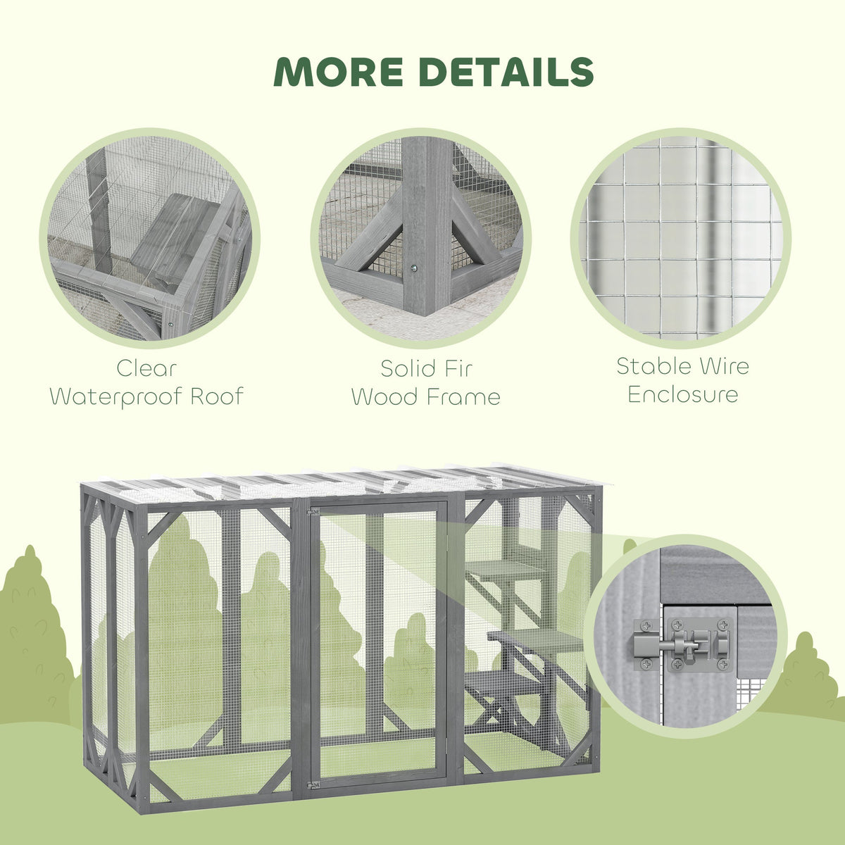 71" Wooden Cat House with 3 Platforms, Large Door for Multiple Cats