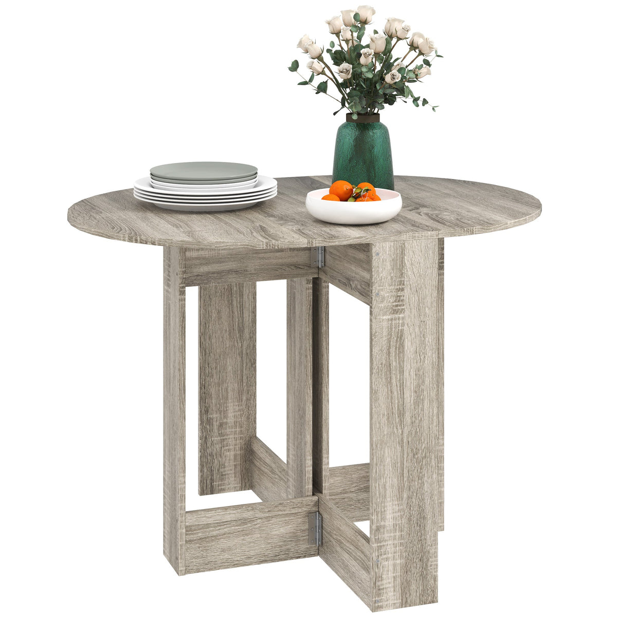 Folding Dining Table Foldable Drop Leaf Dinner Table for Kitchen Grey