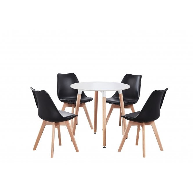 Halo Round Dining Table Set with 4 Chairs Black White