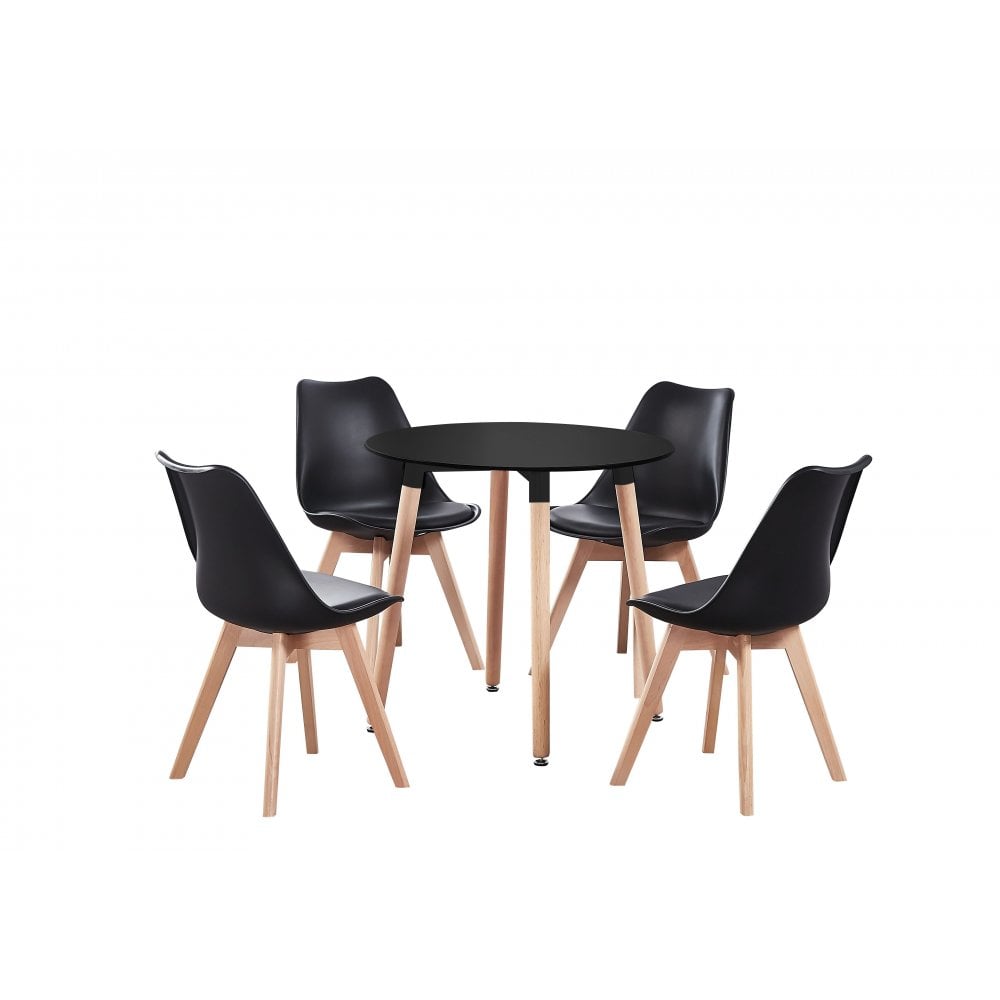 Halo Round Dining Table Set with 4 Chairs Black Black