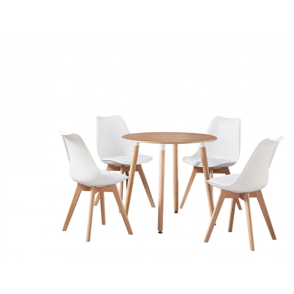 Halo Round Dining Table Set with 4 Chairs White Wood