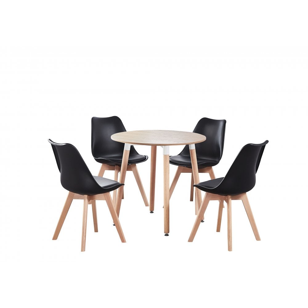 Halo Round Dining Table Set with 4 Chairs Black Wood