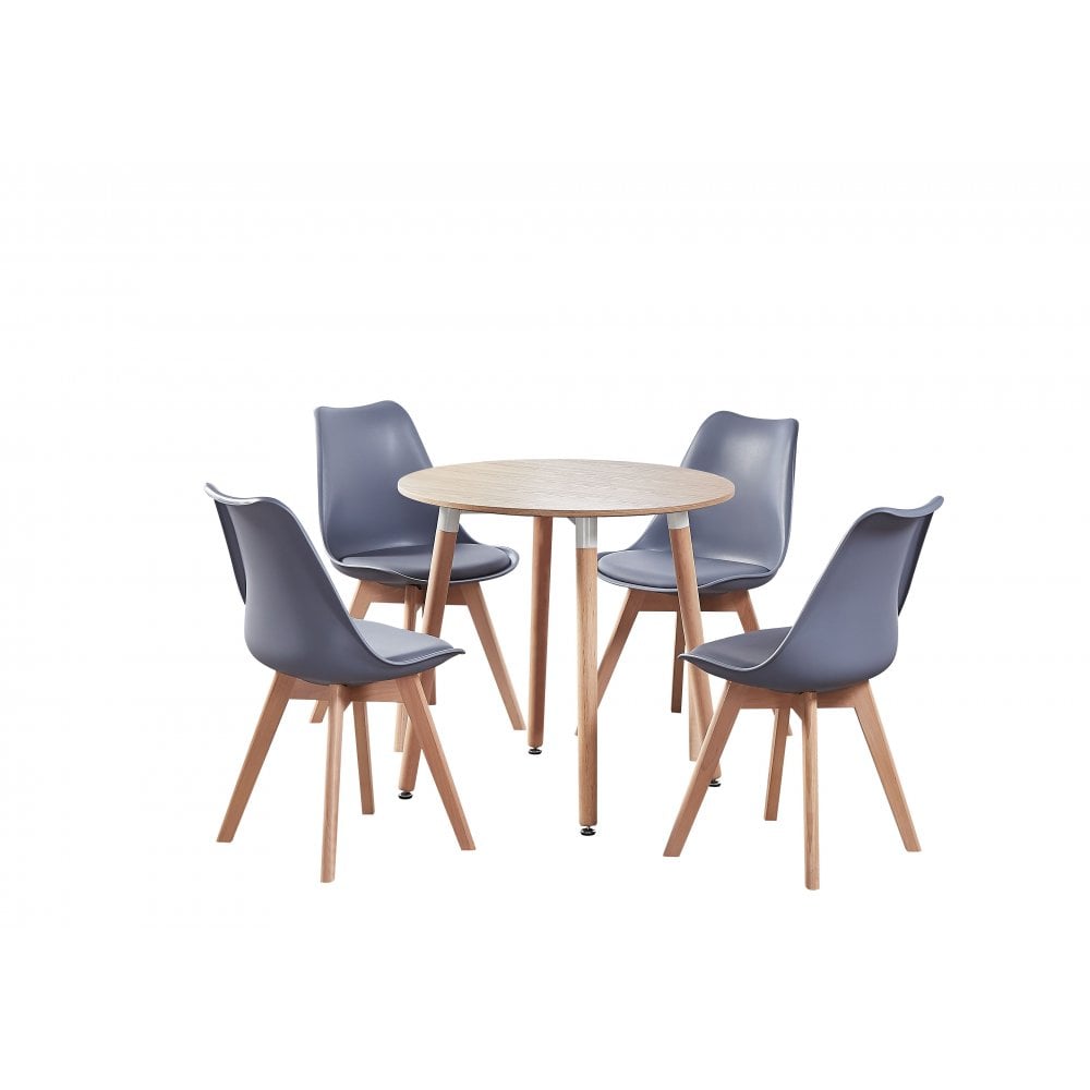 Halo Round Dining Table Set with 4 Chairs Gray Wood