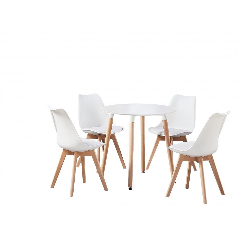 Halo Round Dining Table Set with 4 Chairs White White