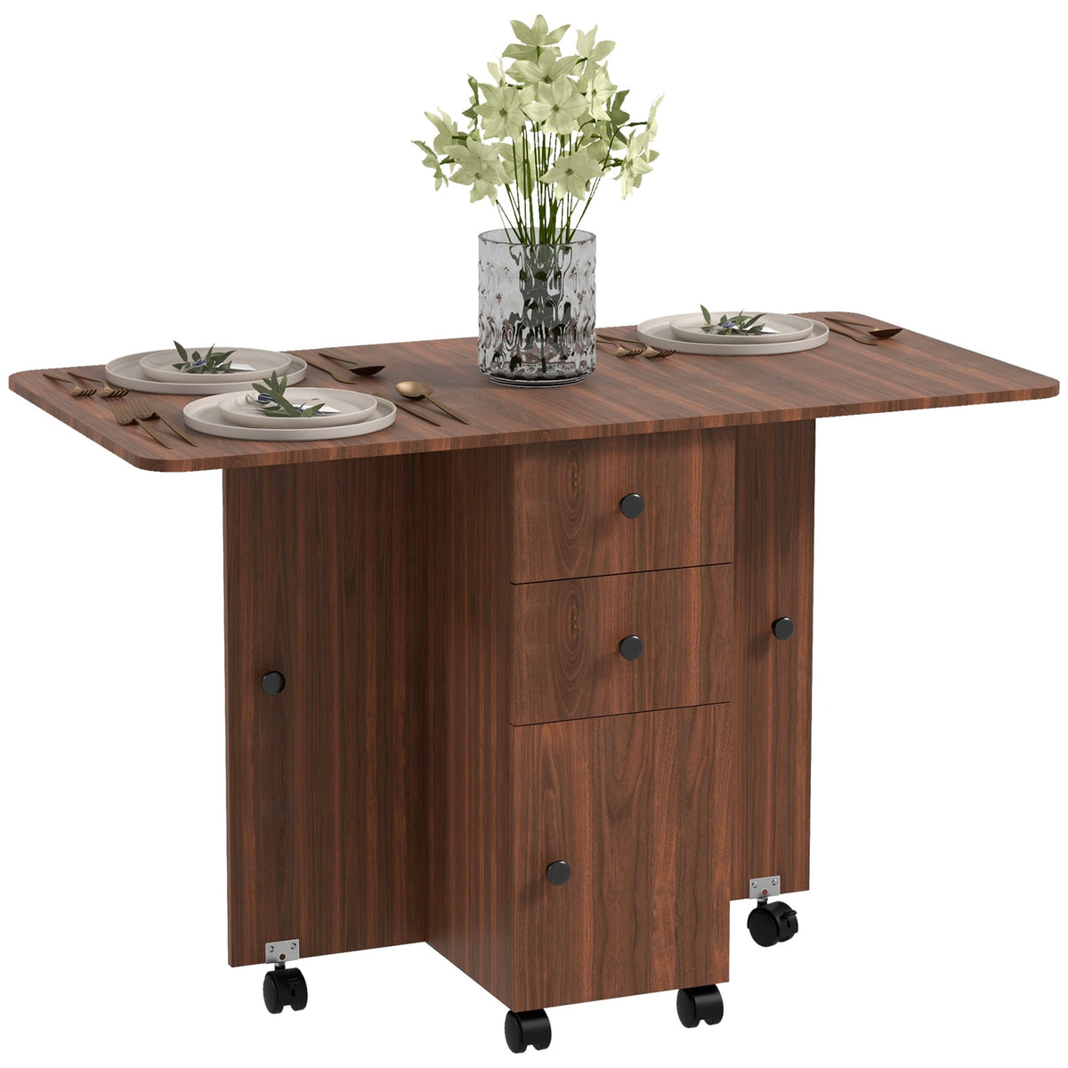 Folding Dining Table, Drop Leaf Table With Drawers Distressed Brown