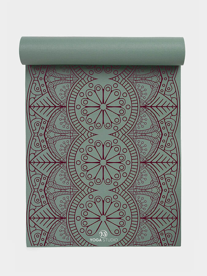 Designed Reversible Sticky Yoga Mat 6mm Sage Green Mat - Dew Drop Mandala