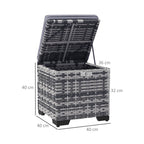 Set of 2 Rattan Storage Ottoman, Outdoor Footstool with Removable Cushions, Dark Grey