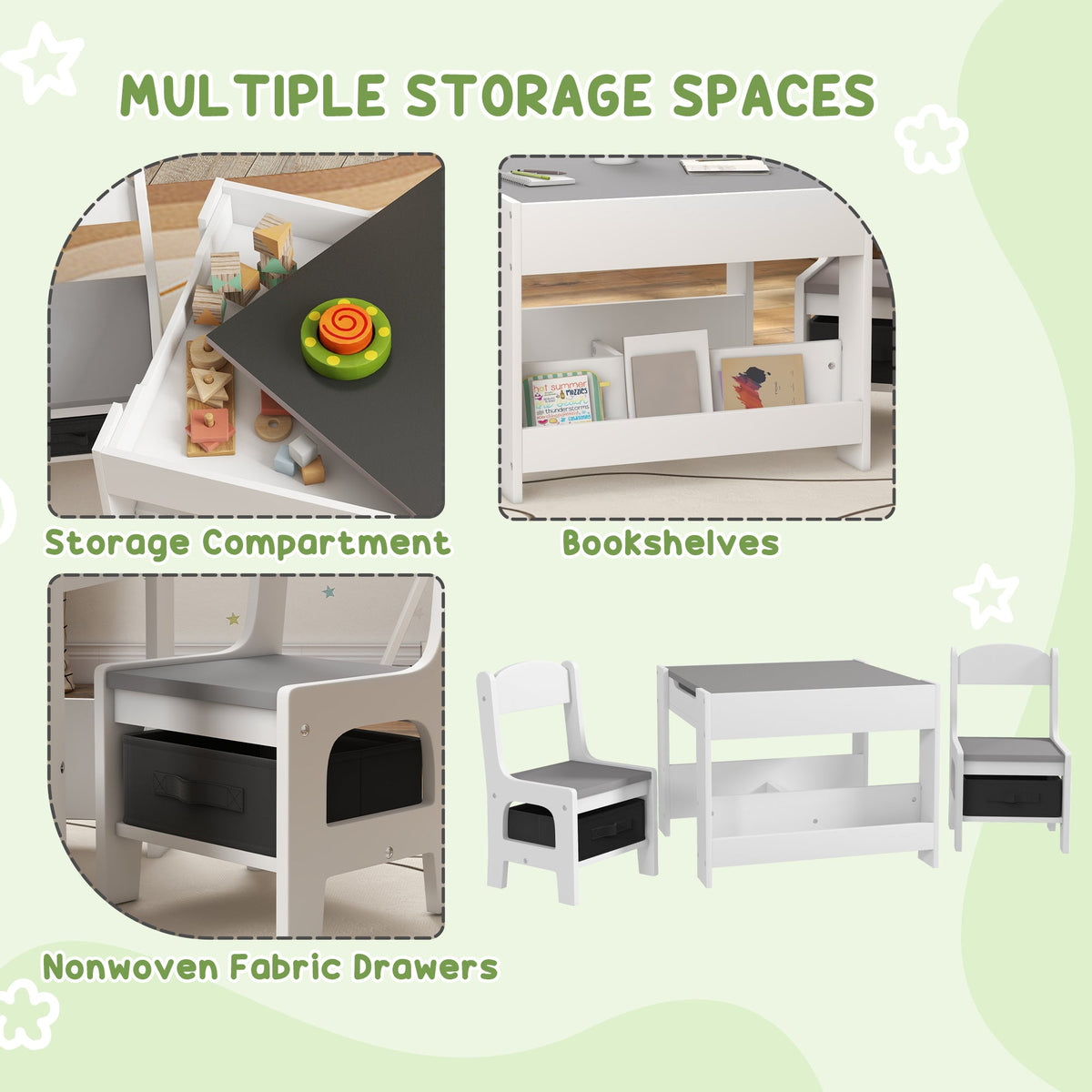 3PCs Kids Table and Chair Set for Nursery, Playroom, Classroom, Grey