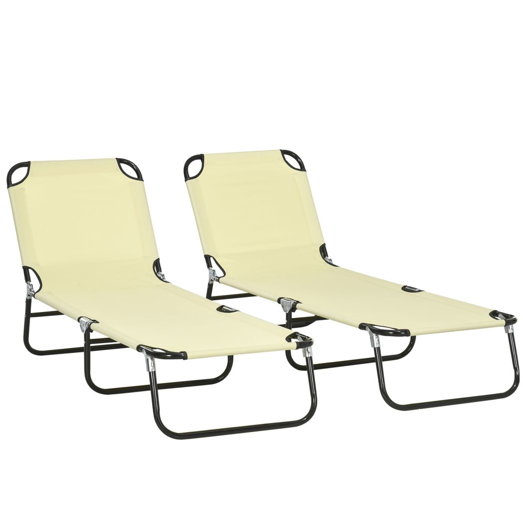 Folding Sun Loungers Set of 2 with Adjustable Backrest