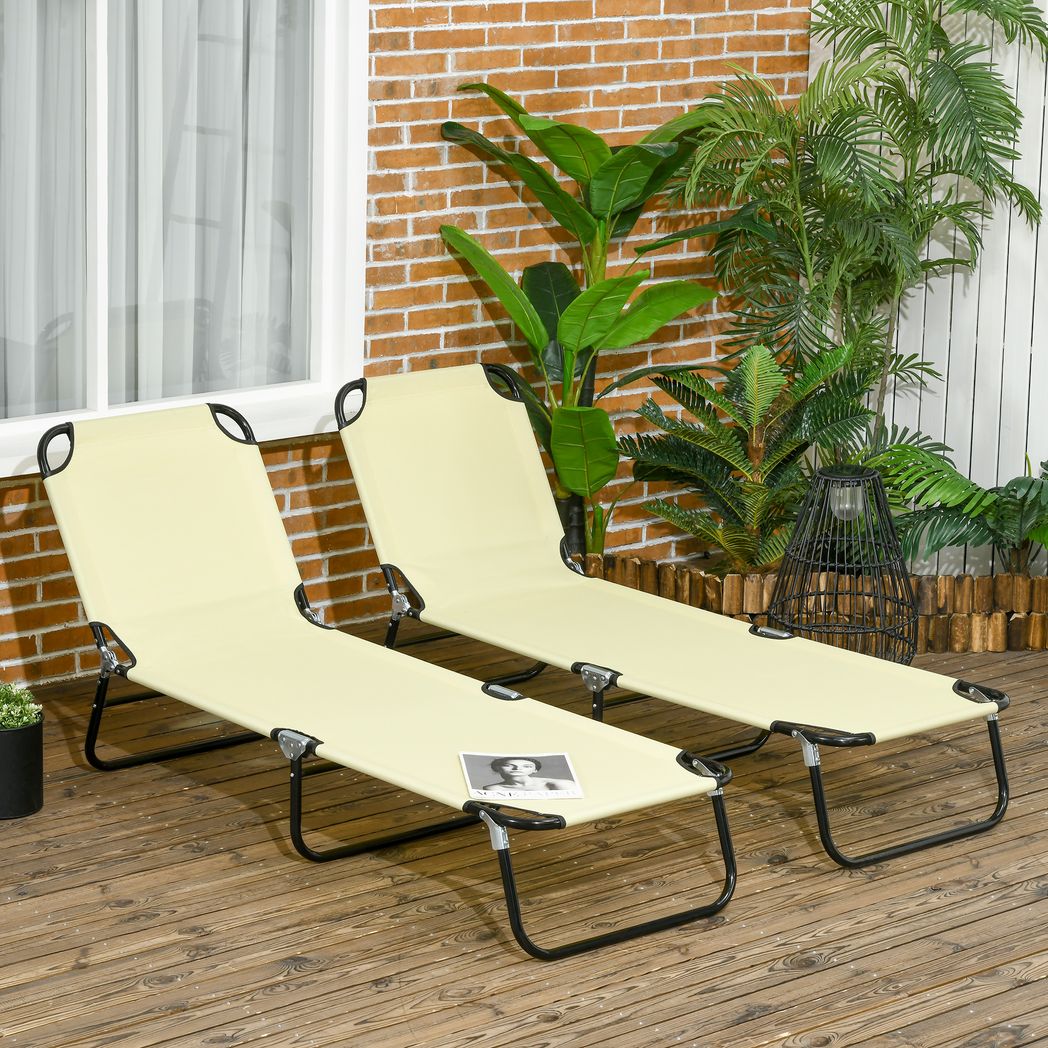 Folding Sun Loungers Set of 2 with Adjustable Backrest