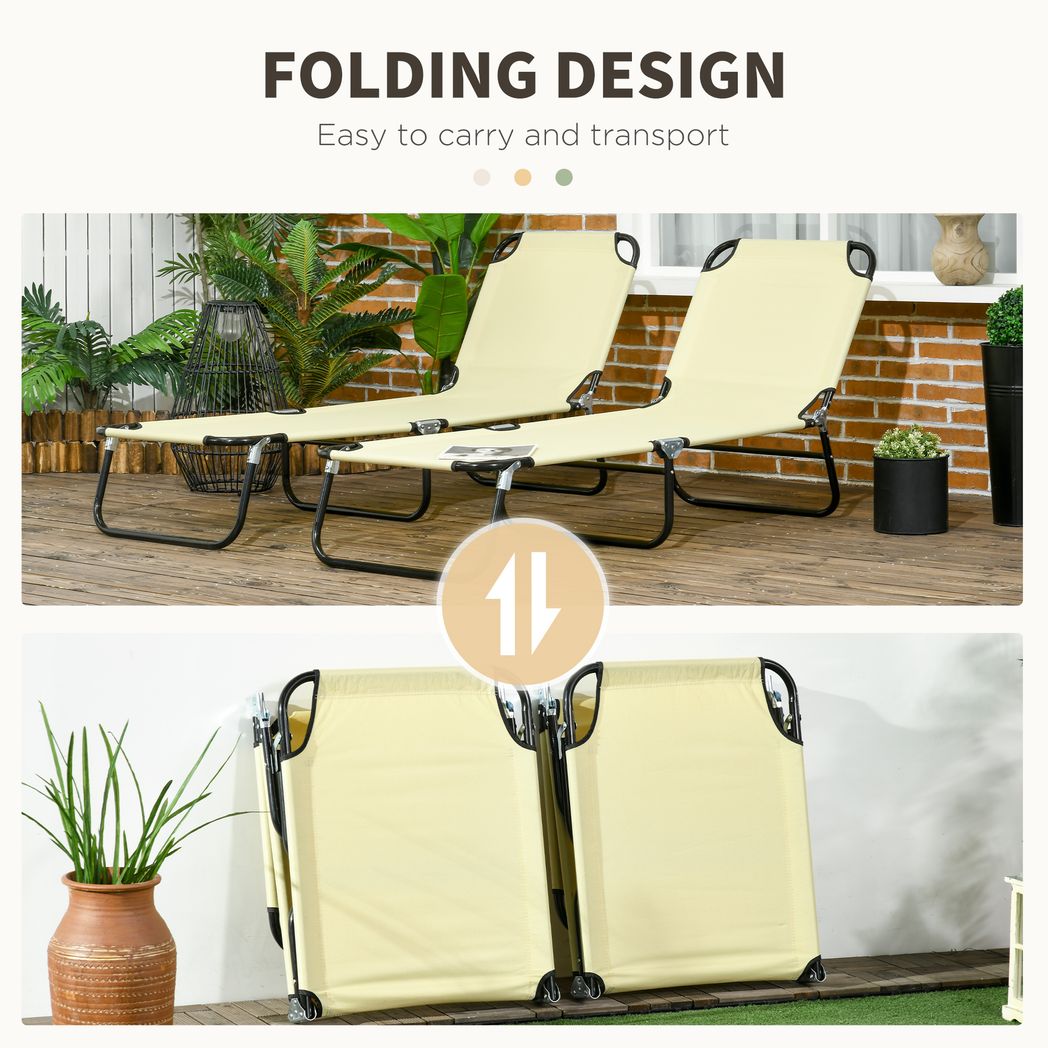Folding Sun Loungers Set of 2 with Adjustable Backrest