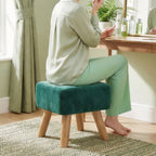 Velvet Square Padded Footstool - Dark Green