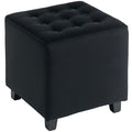 Square Footstool Small Ottoman with Wood Legs for Bedroom Charcoal grey