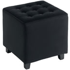Square Footstool Small Ottoman with Wood Legs for Bedroom Charcoal grey