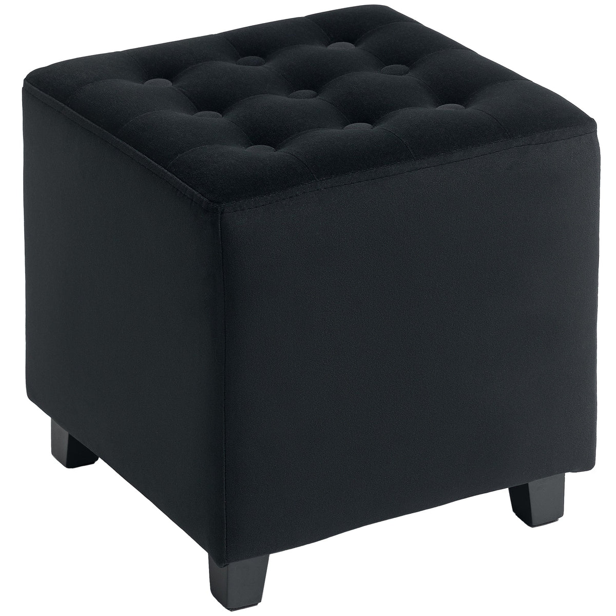 Square Footstool Small Ottoman with Wood Legs for Bedroom Charcoal grey
